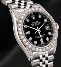 Afbeelding in Gallery-weergave laden, Rolex 16200 Datejust 36mm Zwarte Diamanten Wijzerplaat Roestvrij Staal Horloge