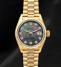Afbeelding in Gallery-weergave laden, Rolex 26mm Datejust 69178 Zwart Parelmoer Diamanten Wijzerplaat 18k Gouden Horloge