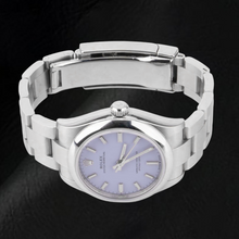 Afbeelding in Gallery-weergave laden, Rolex 36 mm horloge met lavendelkleurige lichtgevende wijzerplaat en roestvrijstalen kast