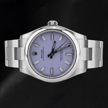 Afbeelding in Gallery-weergave laden, Rolex 36 mm horloge met lavendelkleurige lichtgevende wijzerplaat en roestvrijstalen kast
