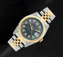 Afbeelding in Gallery-weergave laden, Rolex 36mm 16013 Datejust Zwart Parelmoer Diamanten Wijzerplaat Gekartelde Lunette Tweekleurig Horloge