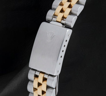 Afbeelding in Gallery-weergave laden, Rolex 36mm 16013 Datejust Zwart Parelmoer Diamanten Wijzerplaat Gekartelde Lunette Tweekleurig Horloge