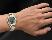 Afbeelding in Gallery-weergave laden, Rolex 36mm 16013 Datejust Zwart Parelmoer Diamanten Wijzerplaat Gekartelde Lunette Tweekleurig Horloge