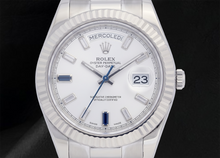 Afbeelding in Gallery-weergave laden, Rolex 41 mm Day Date II 218239 Witte Baguette Diamanten Wijzerplaat Witgoud President-band 18k