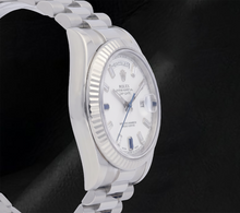 Afbeelding in Gallery-weergave laden, Rolex 41 mm Day Date II 218239 Witte Baguette Diamanten Wijzerplaat Witgoud President-band 18k