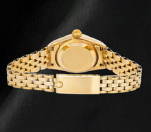 Afbeelding in Gallery-weergave laden, Rolex 67197 Oyster Perpetual Zwarte Wijzerplaat met Streepindexen 24mm Geelgoud Dameshorloge