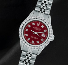 Afbeelding in Gallery-weergave laden, Rolex 6916 Datejust 26mm Rode Diamanten Wijzerplaat Roestvrij Staal Diamanten Lunette Horloge