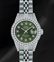 Afbeelding in Gallery-weergave laden, Rolex 6916 Datejust Groene Diamanten Wijzerplaat 26mm Diamanten Lunette Roestvrij Staal Horloge