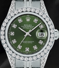 Afbeelding in Gallery-weergave laden, Rolex 6916 Datejust Groene Diamanten Wijzerplaat 26mm Diamanten Lunette Roestvrij Staal Horloge