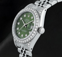 Afbeelding in Gallery-weergave laden, Rolex 6916 Datejust Groene Diamanten Wijzerplaat 26mm Diamanten Lunette Roestvrij Staal Horloge