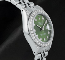 Afbeelding in Gallery-weergave laden, Rolex 6916 Datejust Groene Diamanten Wijzerplaat 26mm Diamanten Lunette Roestvrij Staal Horloge