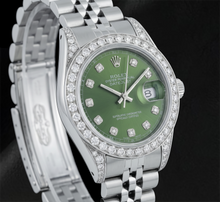 Afbeelding in Gallery-weergave laden, Rolex 6916 Datejust Groene Diamanten Wijzerplaat 26mm Diamanten Lunette Roestvrij Staal Horloge
