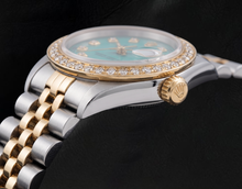 Afbeelding in Gallery-weergave laden, Rolex 69173 Datejust 26mm Turkoois Diamanten Wijzerplaat Geelgoud en Roestvrij Staal Horloge