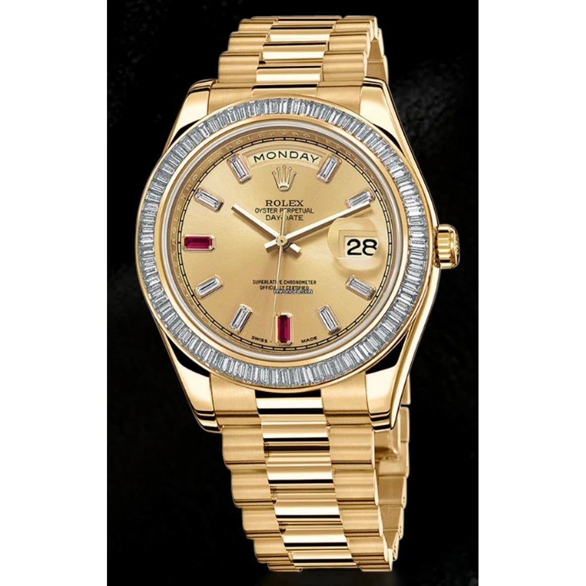Rolex Dag Datum 2 41 mm geelgouden herenhorloge met diamanten rand