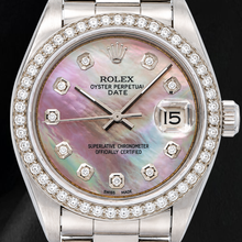 Afbeelding in Gallery-weergave laden, Rolex Date 1500 34mm Zwart Parelmoer Diamanten Wijzerplaat Tweekleurig Horloge