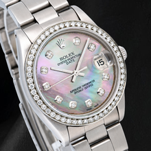 Afbeelding in Gallery-weergave laden, Rolex Date 1500 34mm Zwart Parelmoer Diamanten Wijzerplaat Tweekleurig Horloge