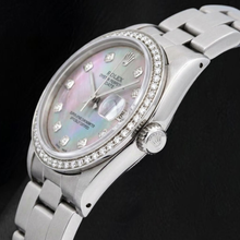 Afbeelding in Gallery-weergave laden, Rolex Date 1500 34mm Zwart Parelmoer Diamanten Wijzerplaat Tweekleurig Horloge