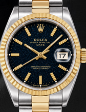 Afbeelding in Gallery-weergave laden, Rolex Date 15053 34 mm Tweekleurig Horloge met Zwarte Wijzerplaat met Streepindexen