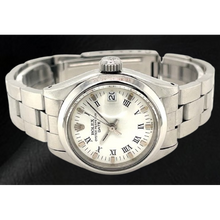 Afbeelding in Gallery-weergave laden, Rolex Date 26 mm Witte Romeinse Wijzerplaat Oyster Roestvrijstalen Dameshorloge