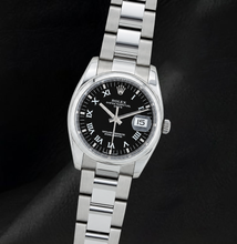 Afbeelding in Gallery-weergave laden, Rolex Date 34mm 115200 Zwarte Romeinse Wijzerplaat Roestvrij Staal Horloge