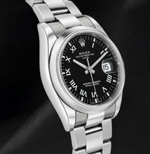 Afbeelding in Gallery-weergave laden, Rolex Date 34mm 115200 Zwarte Romeinse Wijzerplaat Roestvrij Staal Horloge