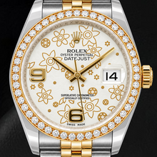 Afbeelding in Gallery-weergave laden, Rolex Datejust 116243 36mm Witte Florale Arabische Wijzerplaat Tweekleurig Horloge