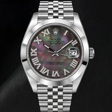 Afbeelding in Gallery-weergave laden, Rolex Datejust 126300 41mm Zwart Parelmoer Romeinse Diamanten Wijzerplaat Roestvrij Staal Horloge