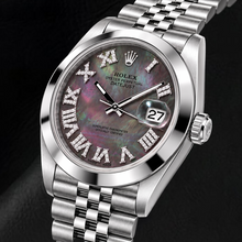 Afbeelding in Gallery-weergave laden, Rolex Datejust 126300 41mm Zwart Parelmoer Romeinse Diamanten Wijzerplaat Roestvrij Staal Horloge