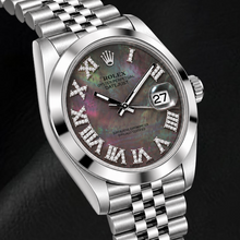 Afbeelding in Gallery-weergave laden, Rolex Datejust 126300 41mm Zwart Parelmoer Romeinse Diamanten Wijzerplaat Roestvrij Staal Horloge