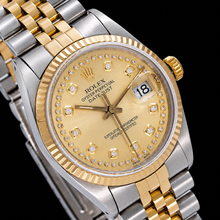 Afbeelding in Gallery-weergave laden, Rolex Datejust 16013 36mm Champagne String Diamanten Wijzerplaat Tweekleurig Horloge