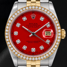 Afbeelding in Gallery-weergave laden, Rolex Datejust 16013 36mm Rode Diamanten Wijzerplaat Tweekleurig Horloge