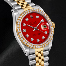 Afbeelding in Gallery-weergave laden, Rolex Datejust 16013 36mm Rode Diamanten Wijzerplaat Tweekleurig Horloge