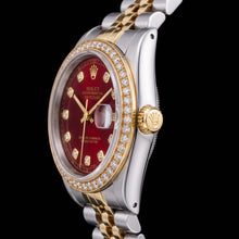 Afbeelding in Gallery-weergave laden, Rolex Datejust 16013 36 mm Rode Diamanten Wijzerplaat Jubilee-armband Tweekleurig Horloge