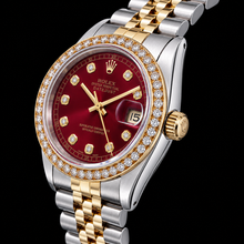 Afbeelding in Gallery-weergave laden, Rolex Datejust 16013 36 mm Rode Diamanten Wijzerplaat Jubilee-armband Tweekleurig Horloge