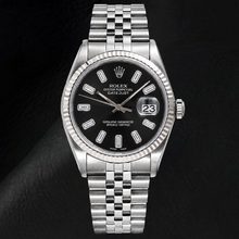 Afbeelding in Gallery-weergave laden, Rolex Datejust 16014 36mm Zwarte Baguette Diamanten Wijzerplaat Roestvrij Staal Horloge