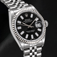 Afbeelding in Gallery-weergave laden, Rolex Datejust 16014 36mm Zwarte Baguette Diamanten Wijzerplaat Roestvrij Staal Horloge