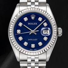Afbeelding in Gallery-weergave laden, Rolex Datejust 1601 36mm Blauwe Diamanten Wijzerplaat Roestvrij Staal Horloge Jubilee-armband