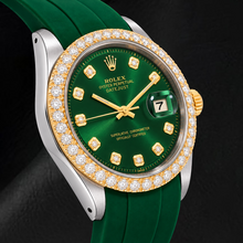 Afbeelding in Gallery-weergave laden, Rolex Datejust 1601 36mm Groene Diamanten Wijzerplaat Groene Rubberen Band Tweekleurig Horloge