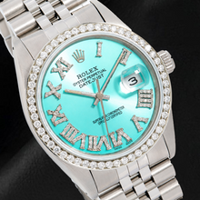 Afbeelding in Gallery-weergave laden, Rolex Datejust 1601 36mm Turkoois Romeinse Diamanten Wijzerplaat Roestvrij Staal Horloge