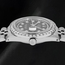 Afbeelding in Gallery-weergave laden, Rolex Datejust 16030 36mm Zwarte Diamanten Wijzerplaat met Diamantenrij Roestvrij Staal Horloge