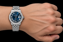 Afbeelding in Gallery-weergave laden, Rolex Datejust 16030 36mm Blauwe Romeinse Diamanten Wijzerplaat Roestvrij Staal Horloge