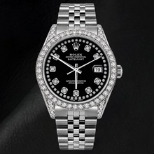 Afbeelding in Gallery-weergave laden, Rolex Datejust 16200 36mm Zwarte String Diamanten Wijzerplaat Roestvrij Staal Horloge