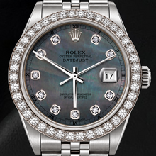 Afbeelding in Gallery-weergave laden, Rolex Datejust 16200 36mm Zwart Parelmoer Diamanten Wijzerplaat Roestvrij Staal Horloge
