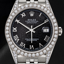 Afbeelding in Gallery-weergave laden, Rolex Datejust 16200 36mm Horloge van Roestvrij Staal met Zwarte Romeinse Jubileum Wijzerplaat