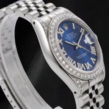 Afbeelding in Gallery-weergave laden, Rolex Datejust 16200 36mm Blauwe Romeinse Diamanten Wijzerplaat Roestvrij Staal Horloge