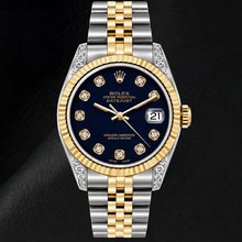 Afbeelding in Gallery-weergave laden, Rolex Datejust 16233 36mm Tweekleurig Horloge met Zwarte Diamanten Wijzerplaat