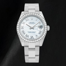 Afbeelding in Gallery-weergave laden, Rolex Datejust 178240 31 mm Witte Parelmoeren Romeinse Wijzerplaat Diamanten Lunette Roestvrij Staal Horloge