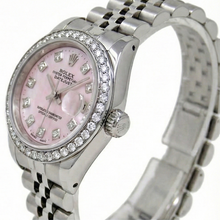 Afbeelding in Gallery-weergave laden, Rolex Datejust 26 mm roze parelmoer 2004 diamanten wijzerplaat roestvrij staal horloge 79174