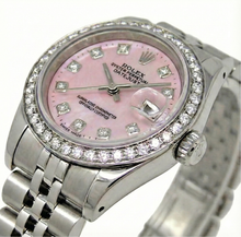 Afbeelding in Gallery-weergave laden, Rolex Datejust 26 mm roze parelmoer 2004 diamanten wijzerplaat roestvrij staal horloge 79174