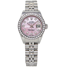 Afbeelding in Gallery-weergave laden, Rolex Datejust 26 mm roze parelmoer 2004 diamanten wijzerplaat roestvrij staal horloge 79174